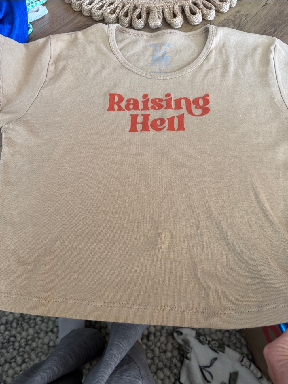 Beige 'Raising Hell' Short Sleeve Graphic Tee - Kids